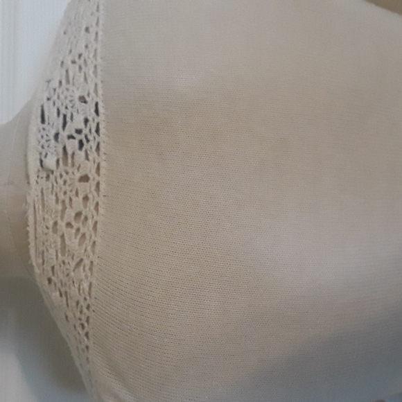 Y2K Crochet neckline Top w/ 3/4 split sleeves Lightweight Knit beaded tie - Picture 11 of 15